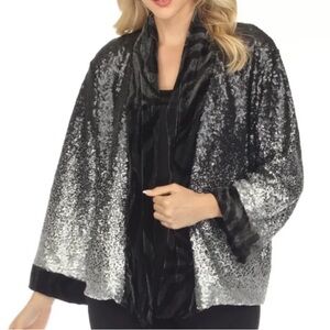 Johnny Was 🎄 Sequin Black Plaza Lined Open Front Kimono